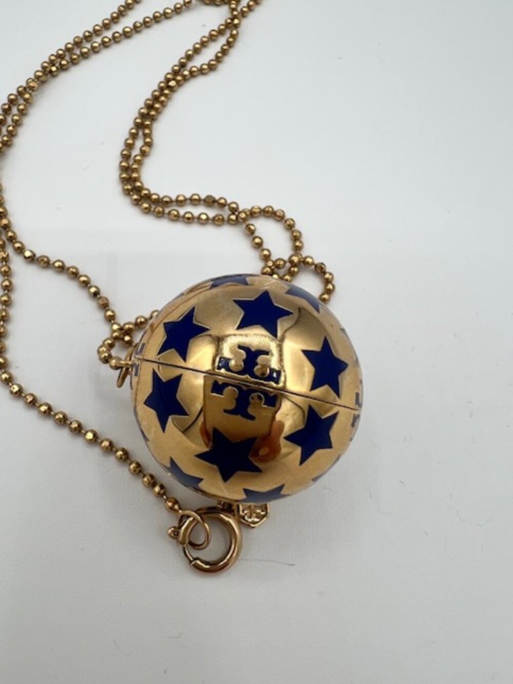 Tory Burch Gold & Blue Star Orb Locket Long Necklace 34"